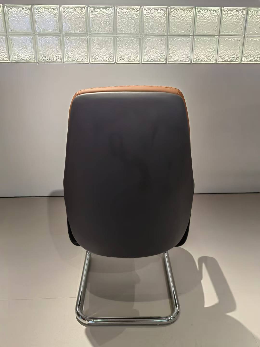 Modern Tan Leather Office Chair with Chrome Base